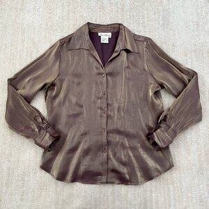 Vintage Fred David Metallic Long Sleeve Button Down Shirt Top L